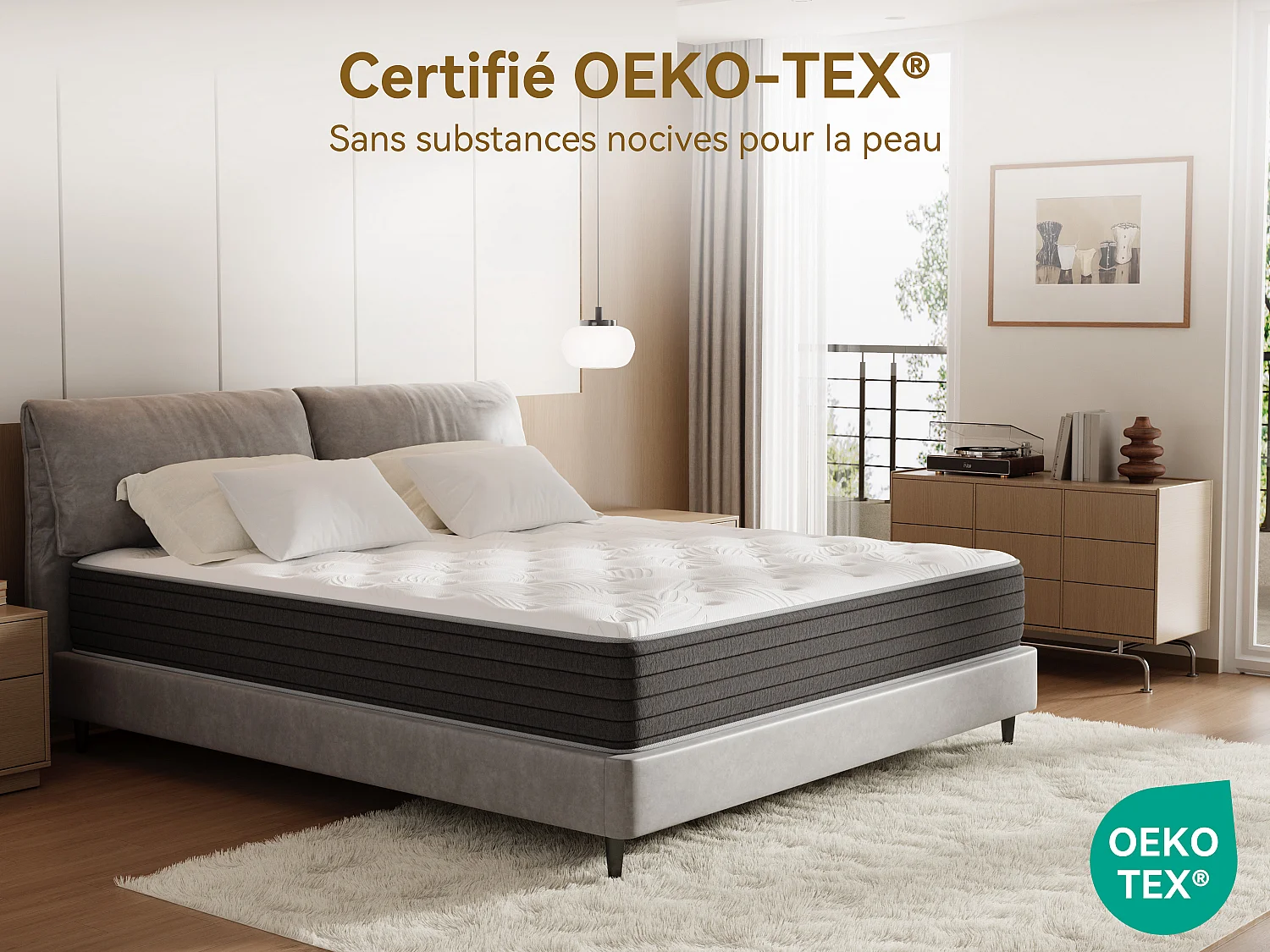 Materasso 90 x 200 cm a molle insacchettate 7 zone, rigidità H3, schiuma comfort spessore 22 cm, anti-allergico - HOMAVO