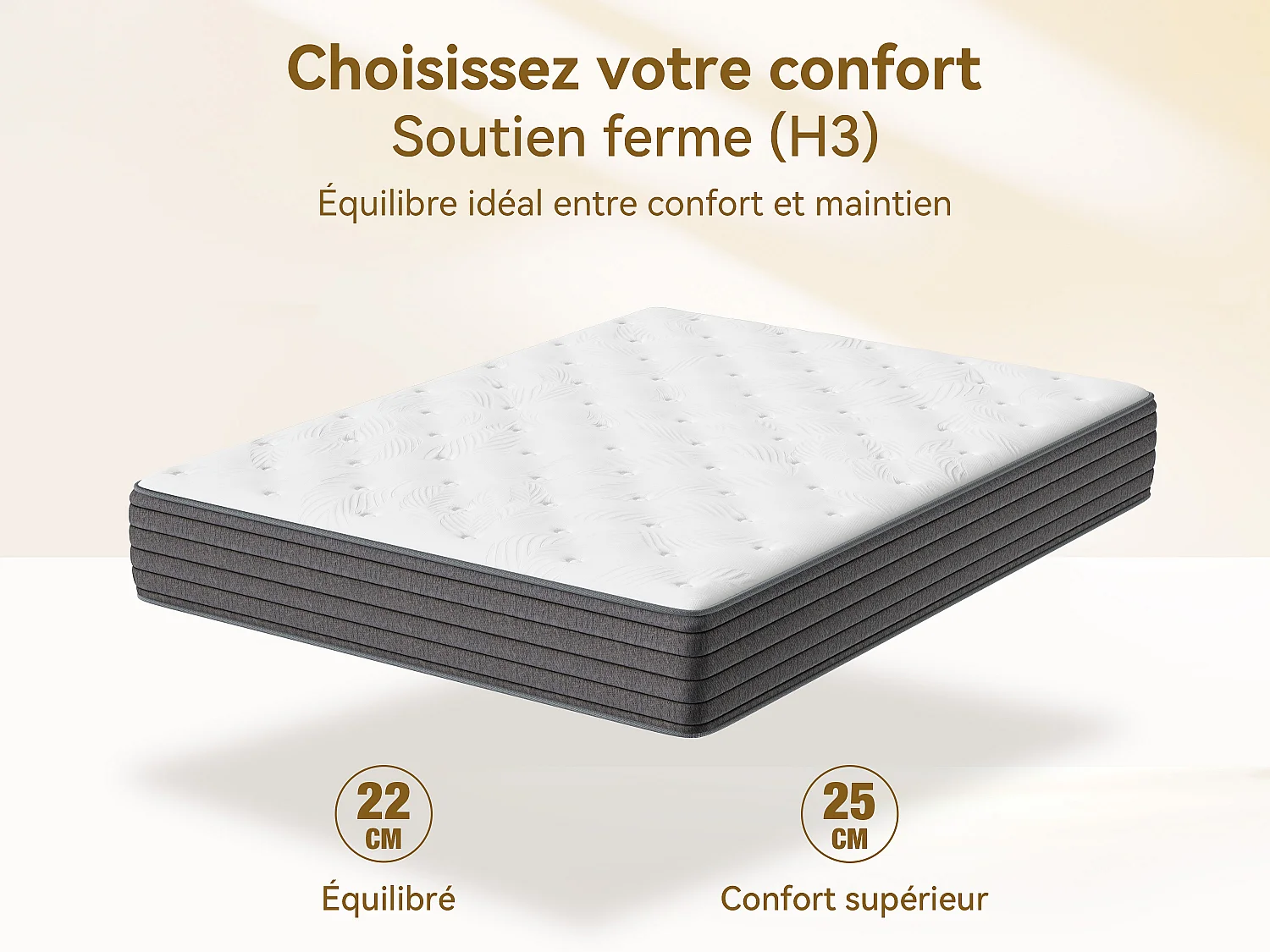 Materasso 90 x 200 cm a molle insacchettate 7 zone, rigidità H3, schiuma comfort spessore 22 cm, anti-allergico - HOMAVO
