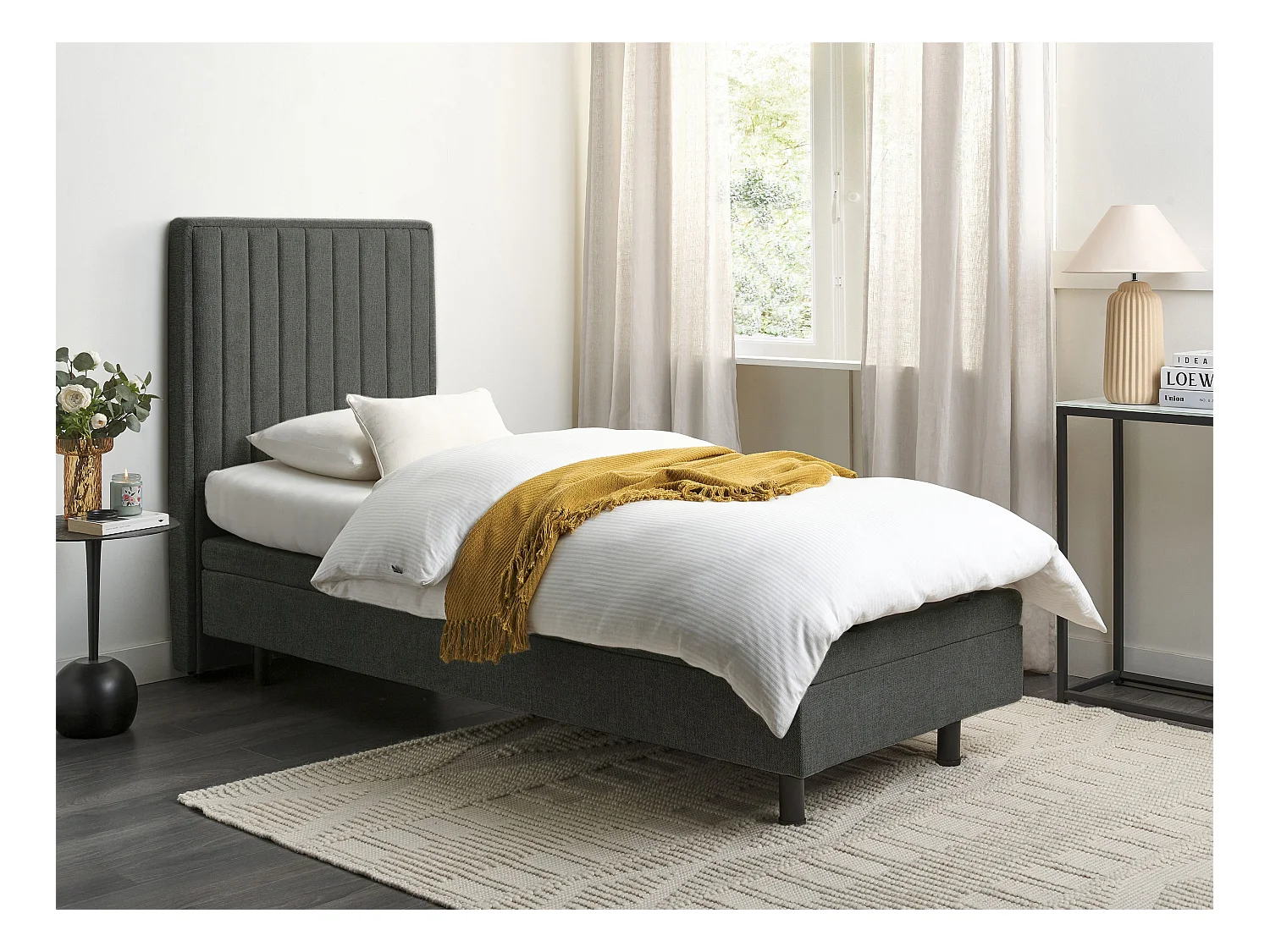 Lit réglable Tissu DUKE II 90 x 200 cm Gris foncé