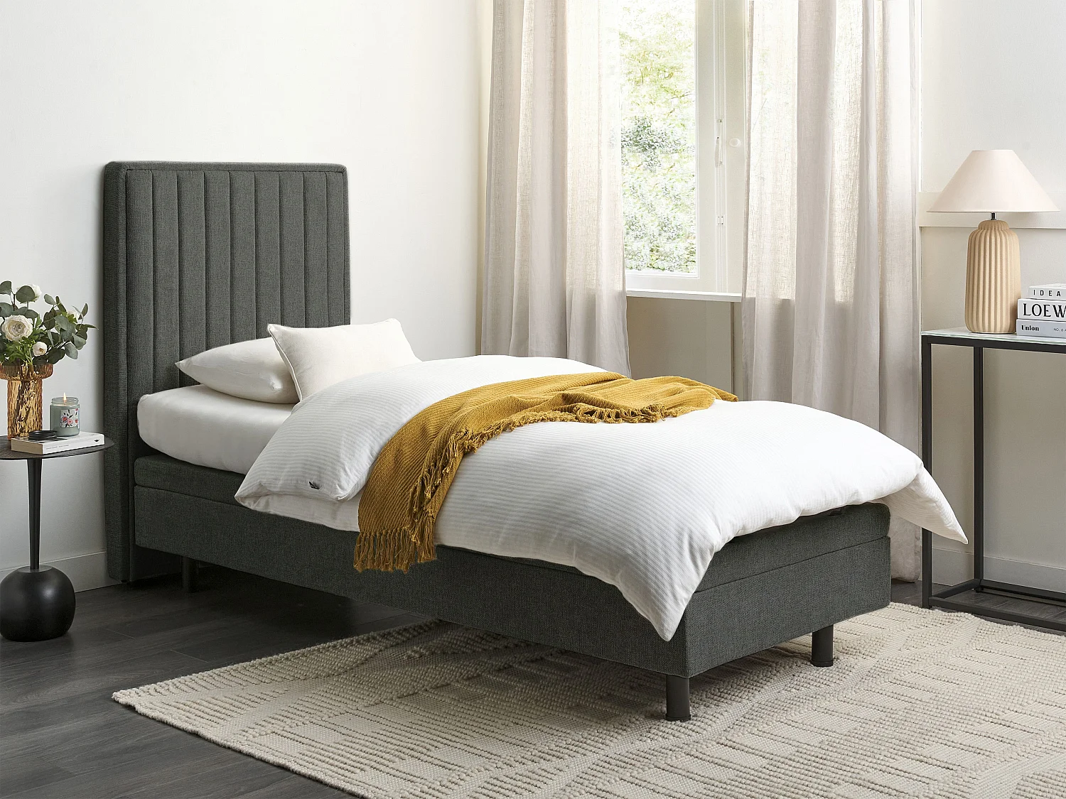 Lit réglable Tissu DUKE II 90 x 200 cm Gris foncé