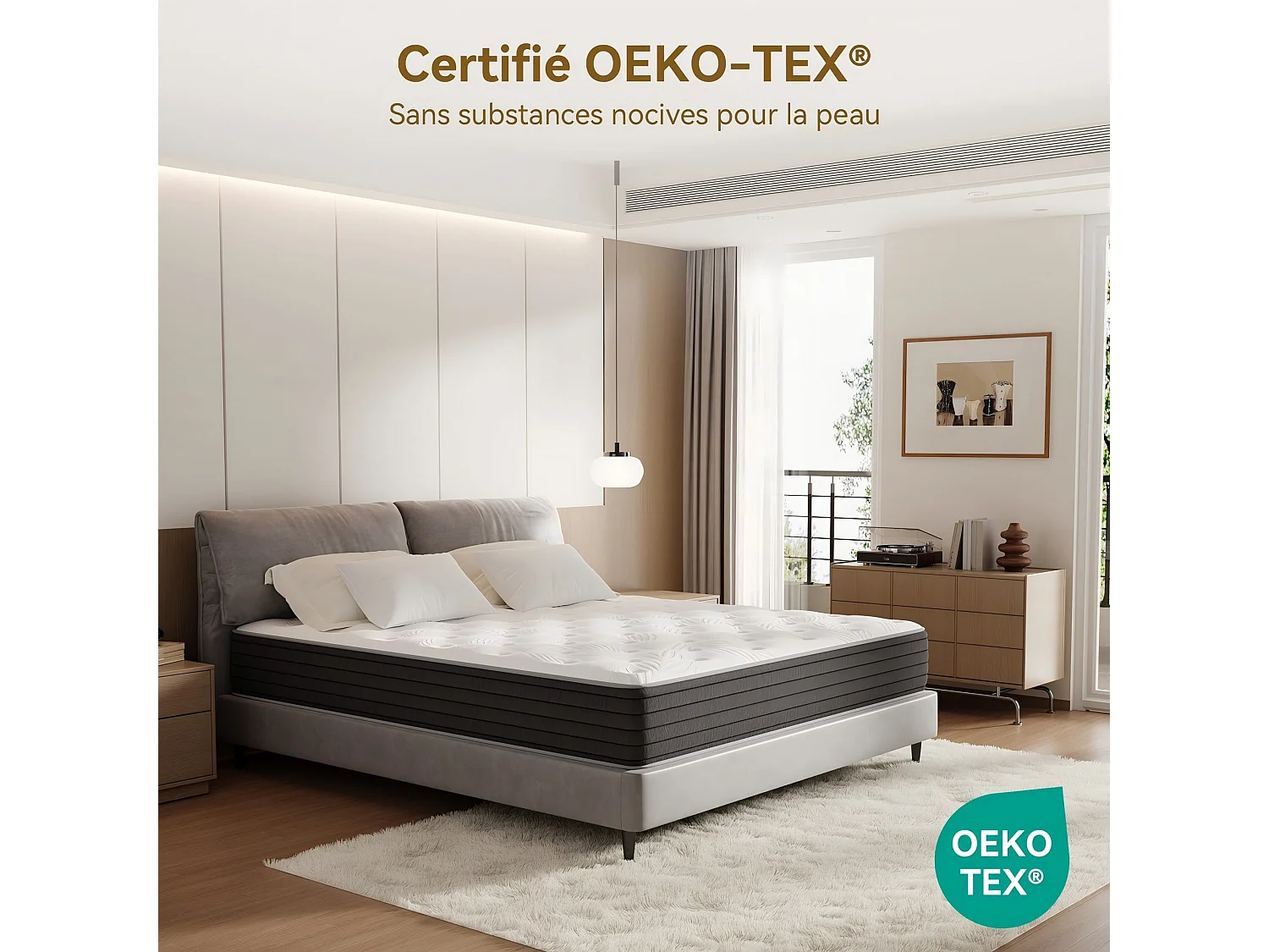 Matelas à ressorts 140x190 cm – Soutien ergonomique 7 zones – Accueil ferme (H3) – Mousse confort enveloppante – Traitement anti-hypoallergénique – Épaisseur 25 cm