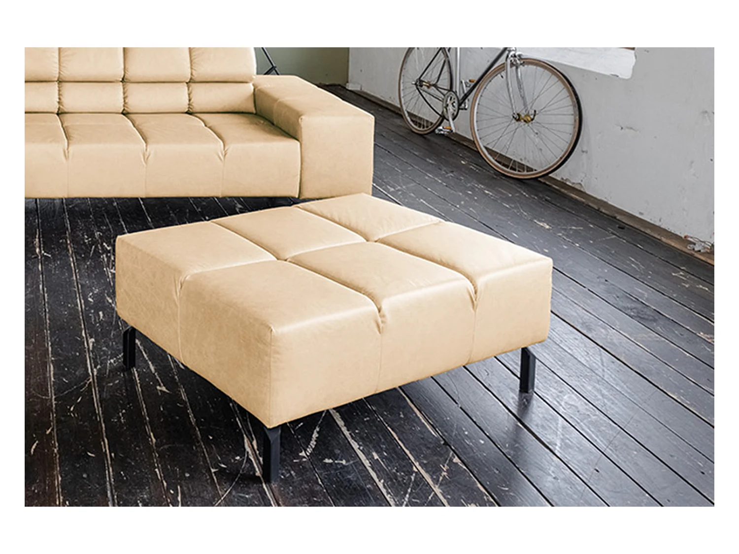 Pouf rembourré - beige cuir - NELSON