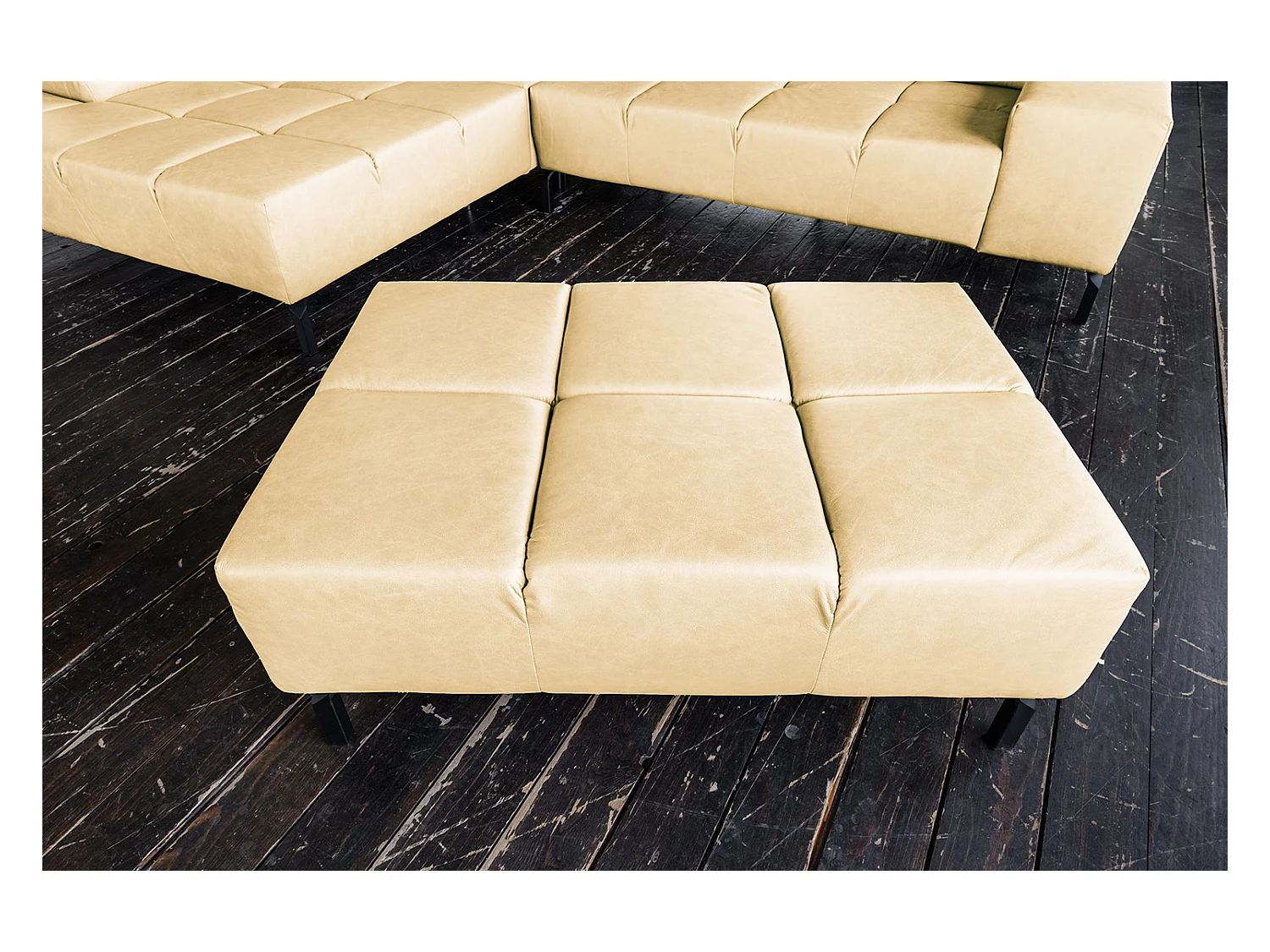 Pouf rembourré - beige cuir - NELSON