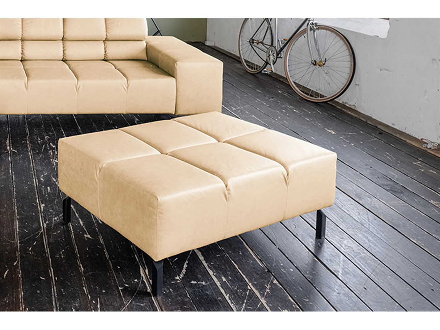 Pouf imbottito - beige pelle - NELSON