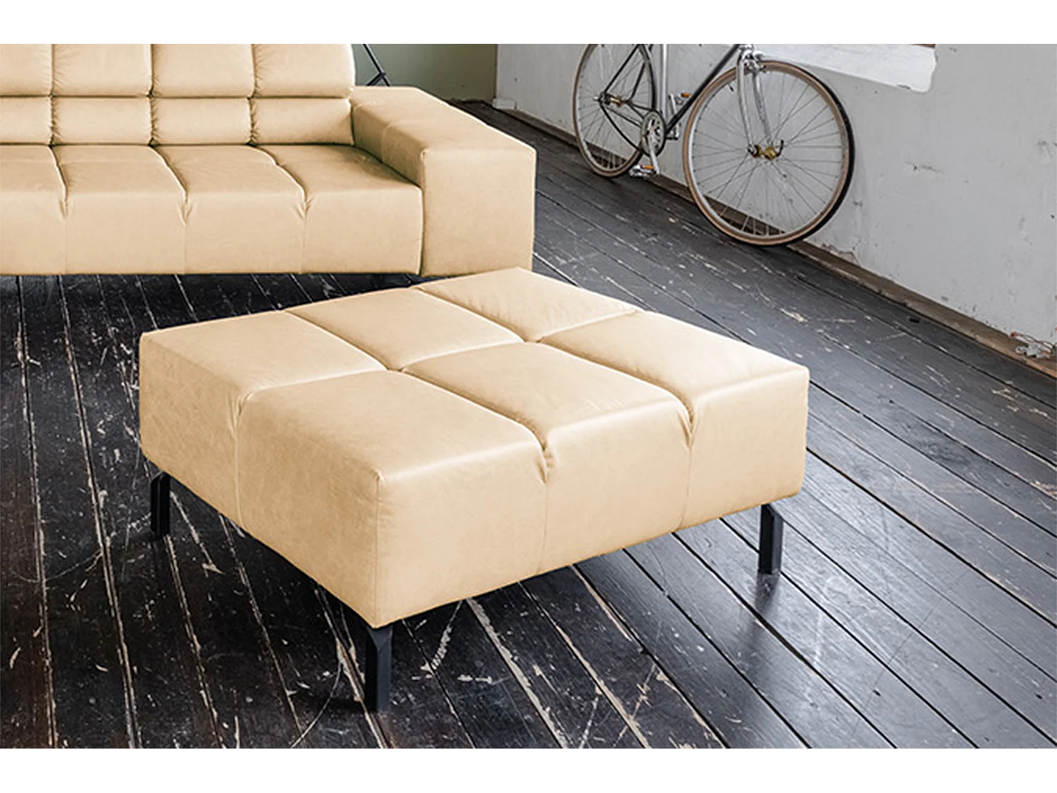 Polsterhocker - Beige Leder - NELSON