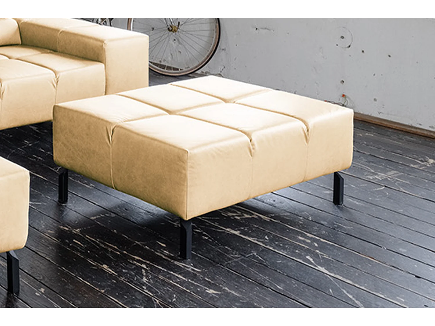 Polsterhocker - Beige Leder - NELSON