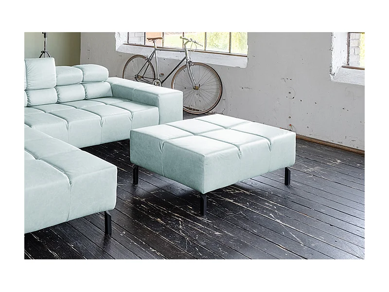 Polsterhocker - Hellblau Leder - NELSON