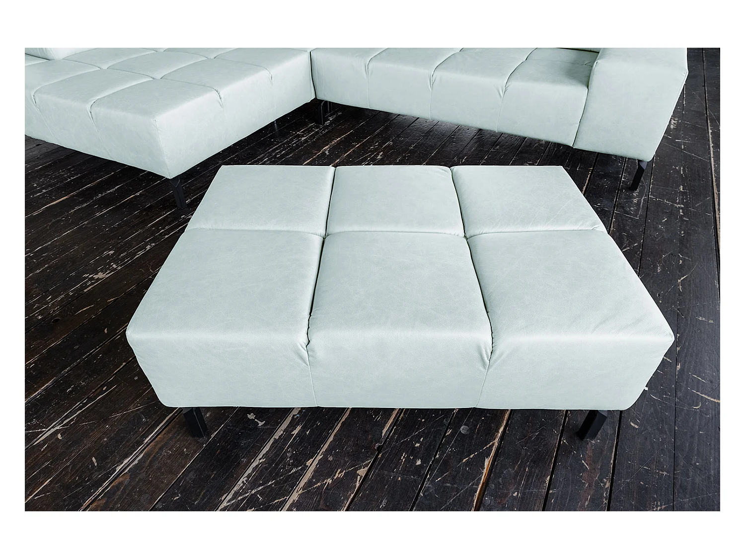 Pouf rembourré - bleu clair cuir - NELSON