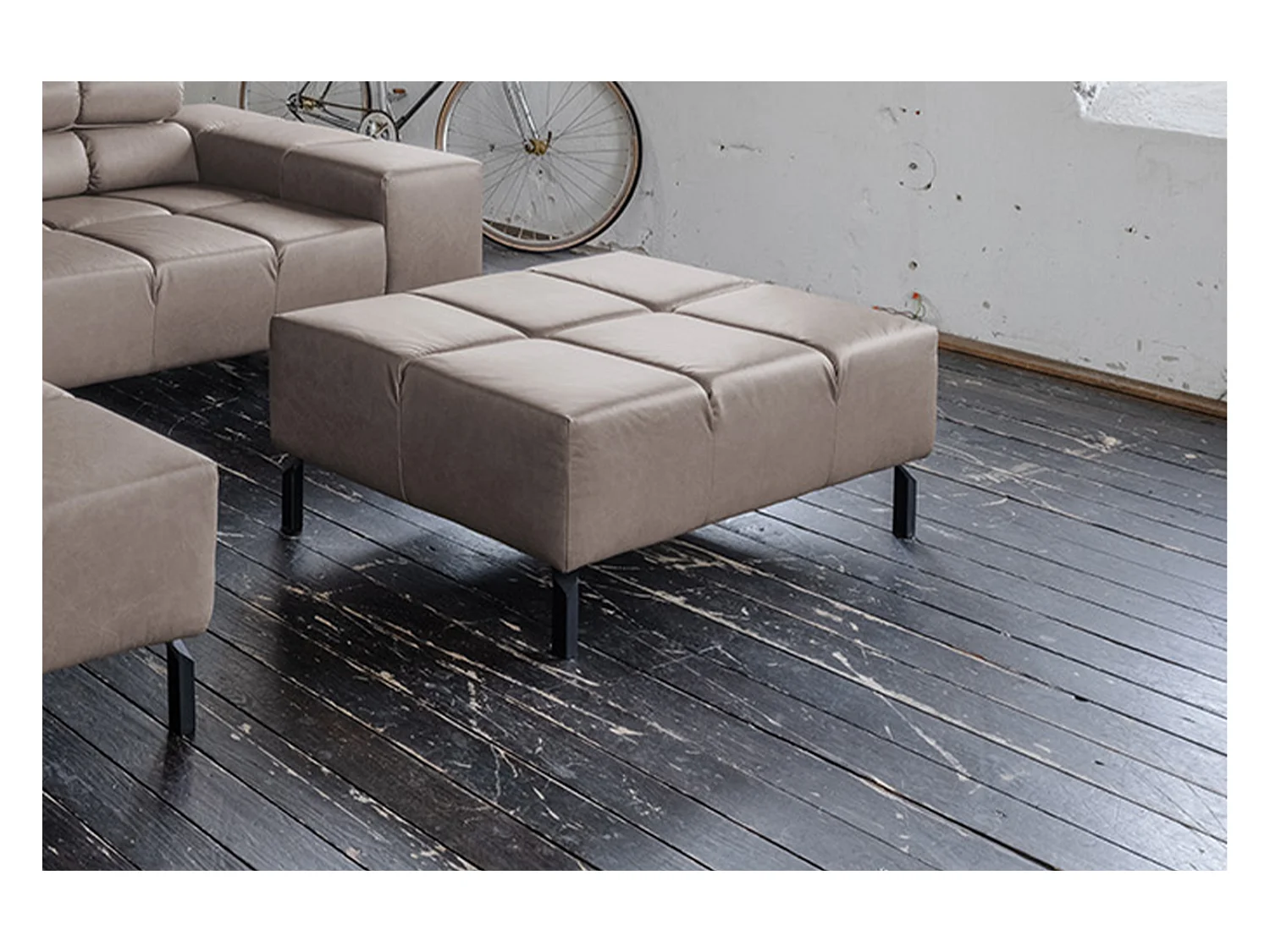 Pouf rembourré - brun foncé cuir - NELSON