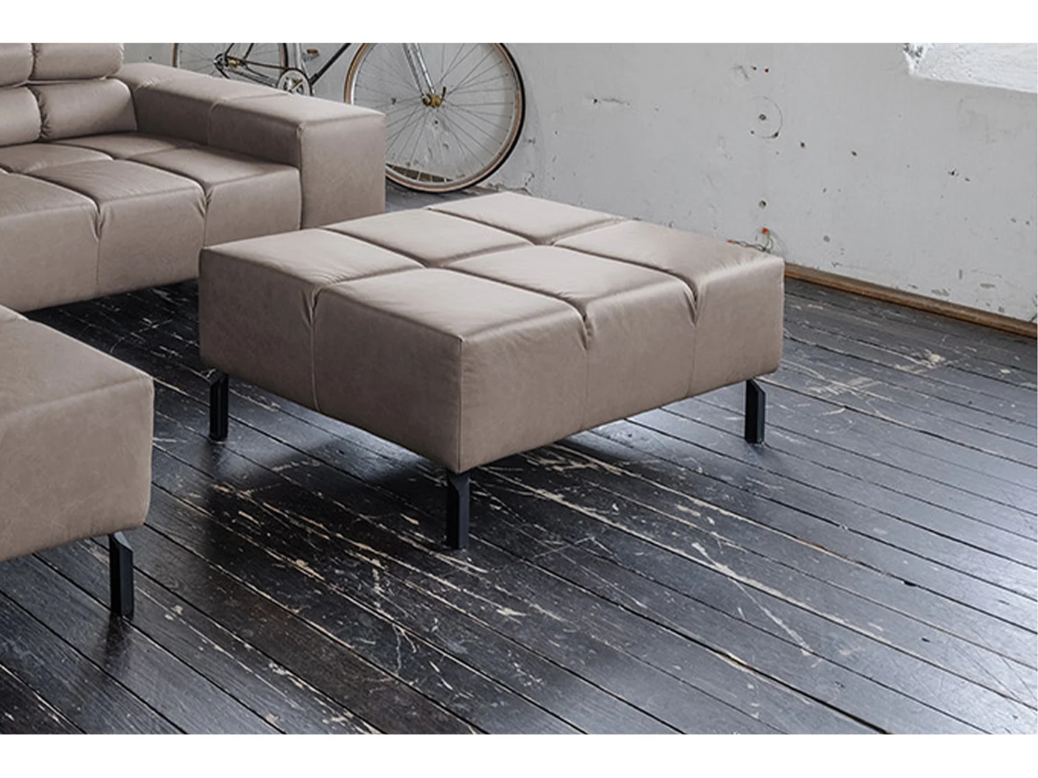 Pouf rembourré - brun foncé cuir - NELSON