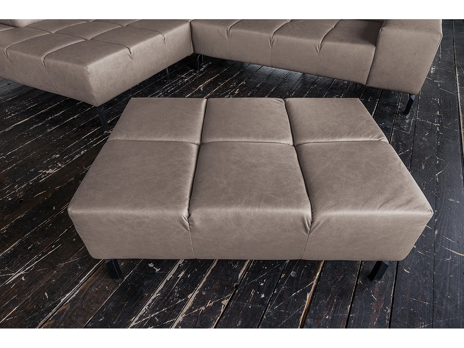 Pouf rembourré - brun foncé cuir - NELSON