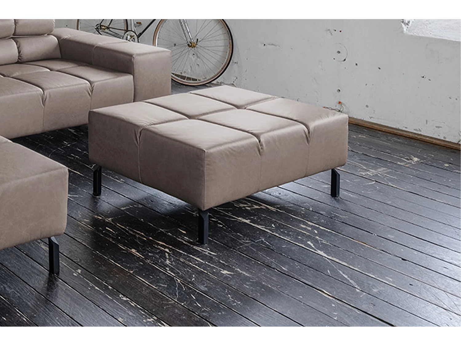 Pouf rembourré - brun foncé cuir - NELSON