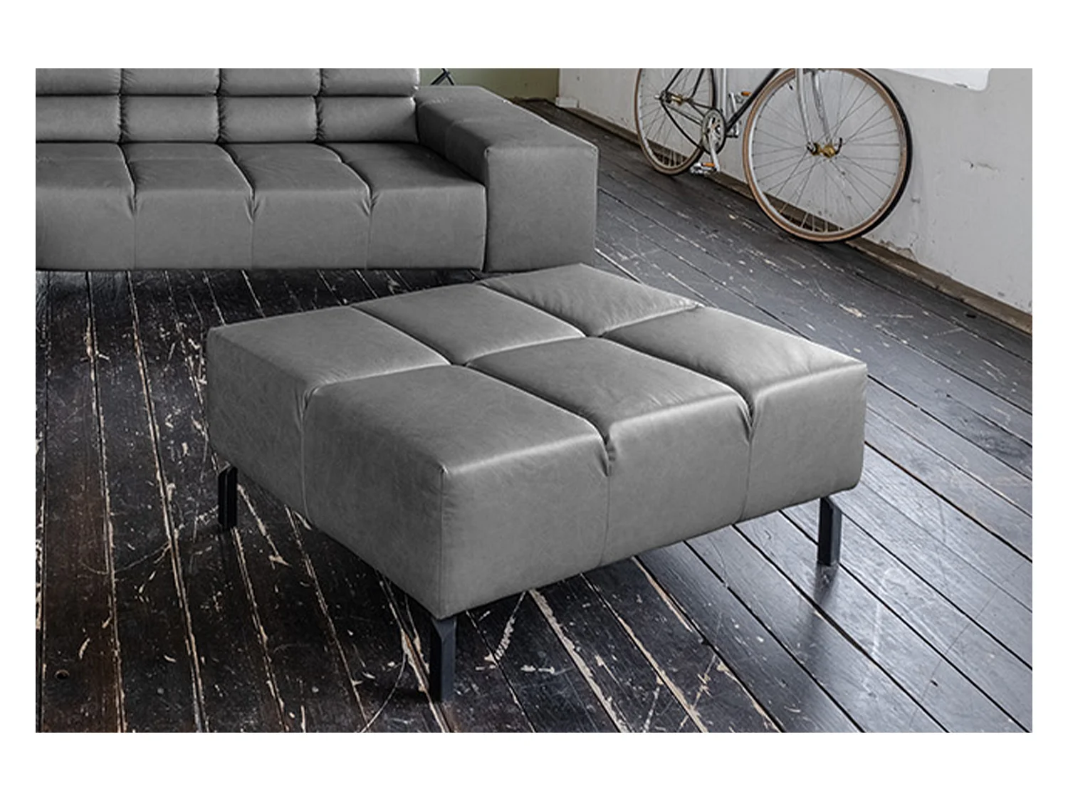 Pouf rembourré - anthracite cuir - NELSON