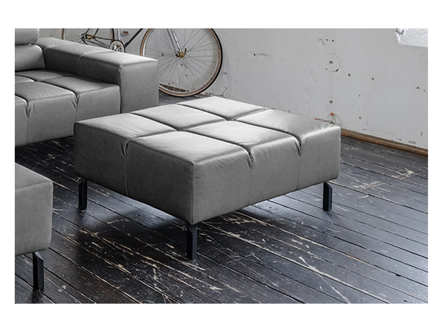 Pouf rembourré - anthracite cuir - NELSON