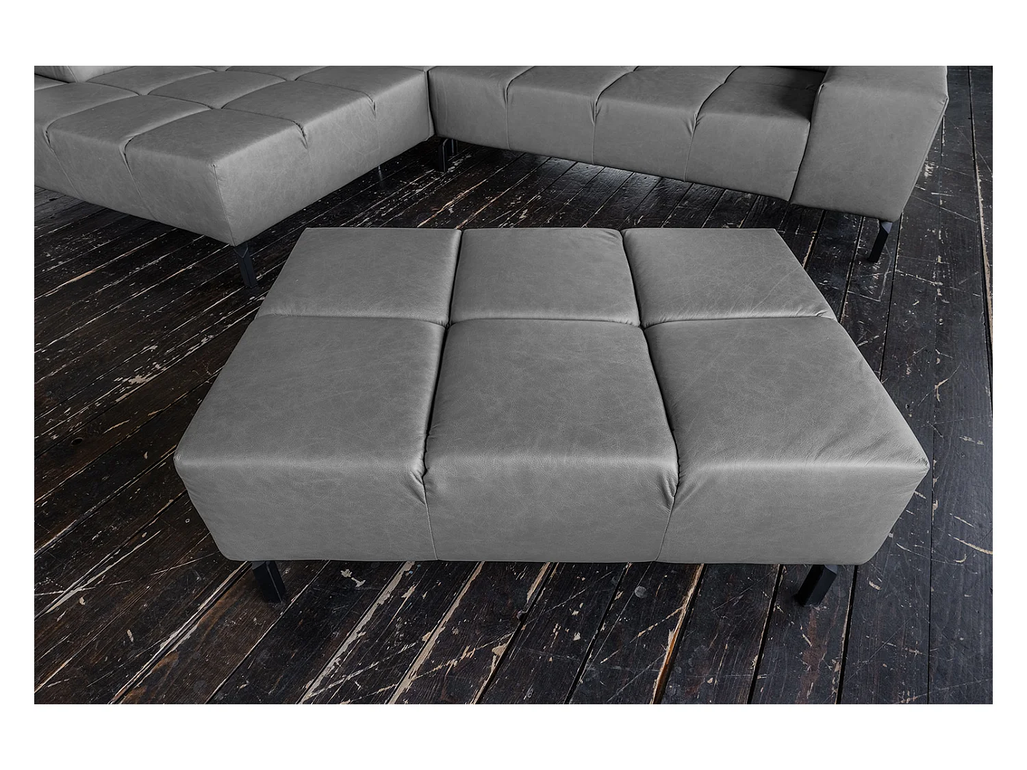 Pouf rembourré - anthracite cuir - NELSON