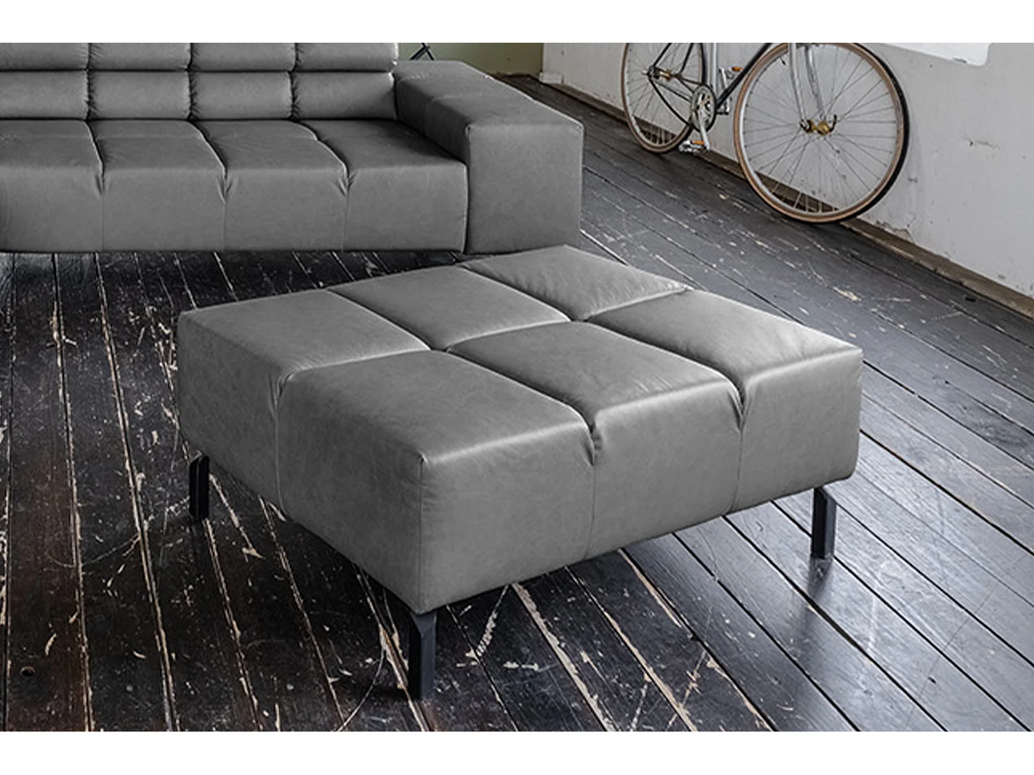 Pouf imbottito - antracite pelle - NELSON