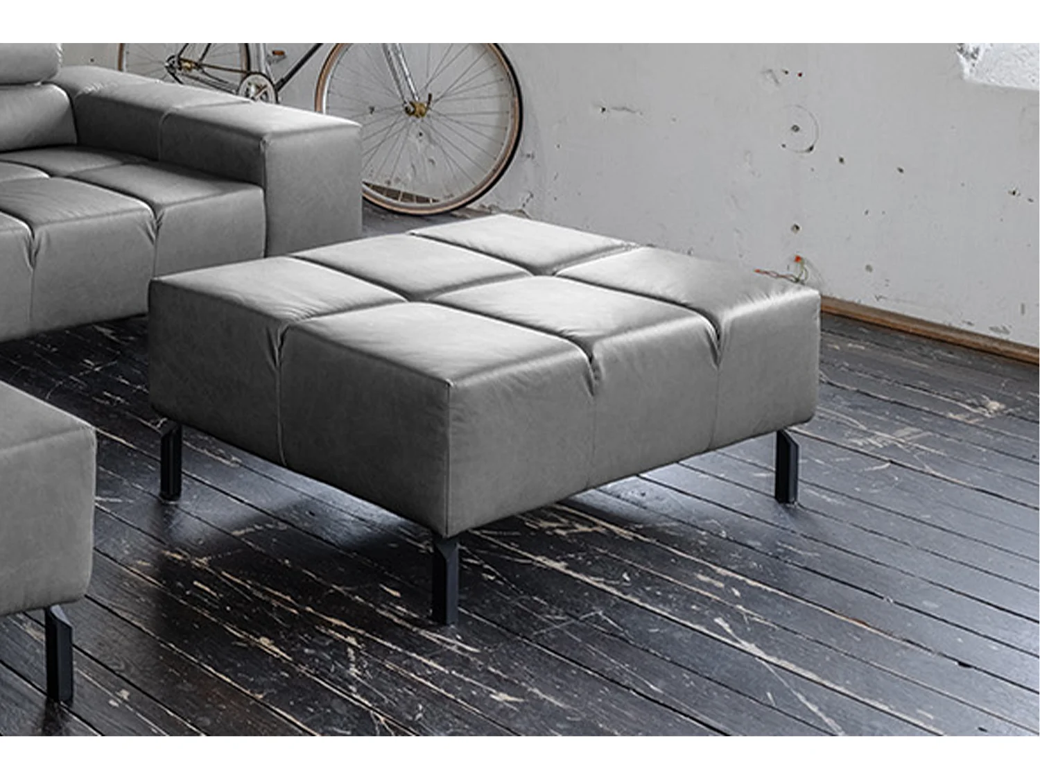 Pouf imbottito - antracite pelle - NELSON