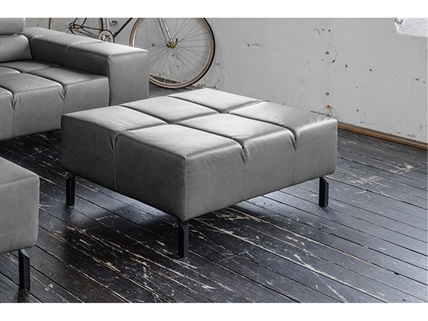 Polsterhocker - Anthrazit Leder - NELSON