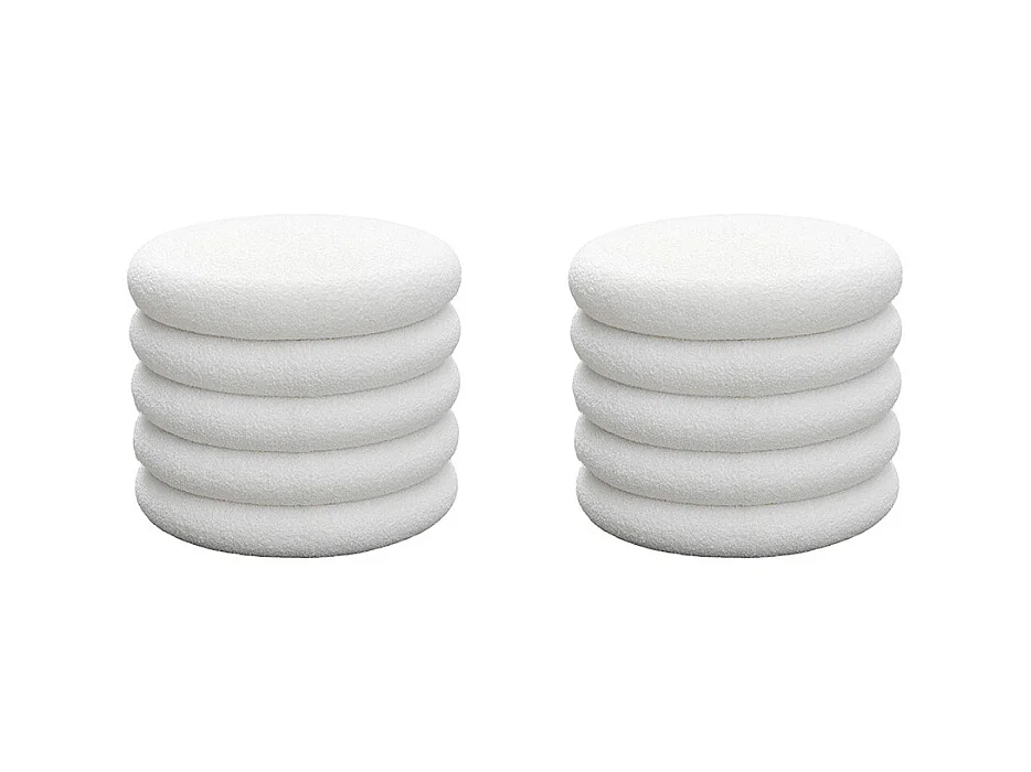 Bubble - Lot de 2 poufs coffres ronds en tissu bouclette ø47cm - Blanc
