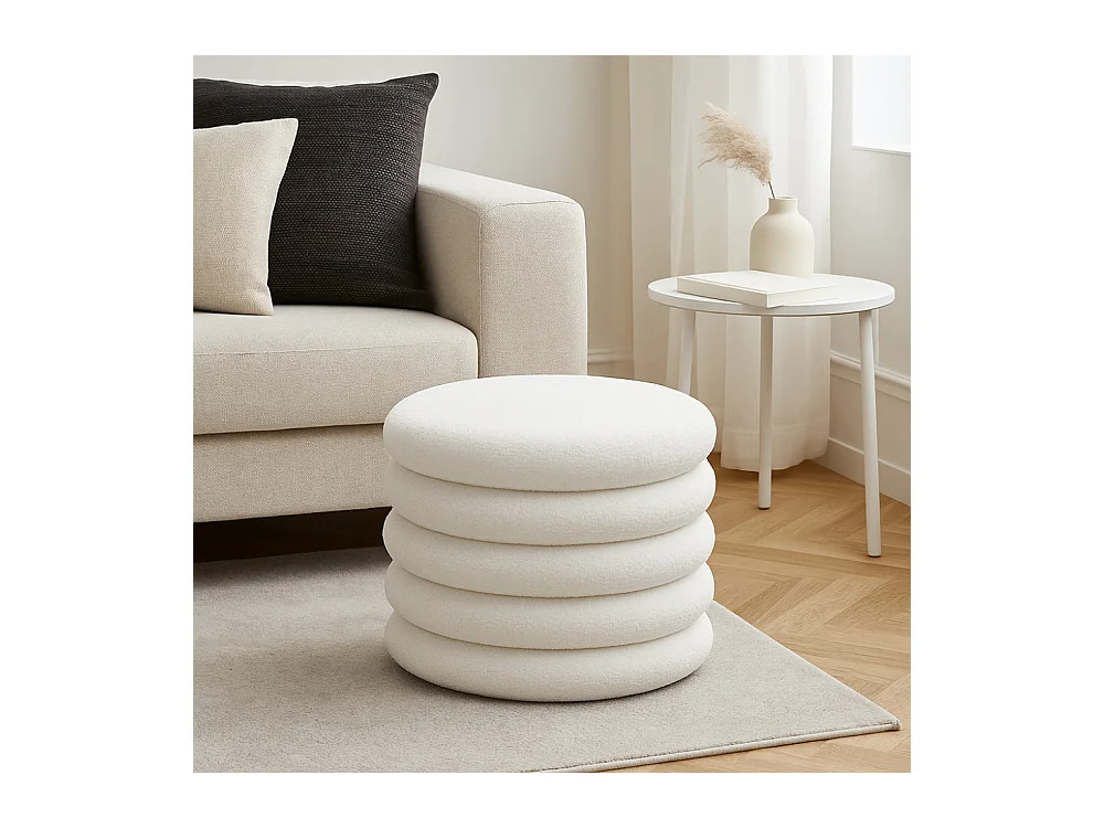 Bubble - Lot de 2 poufs coffres ronds en tissu bouclette ø47cm - Blanc