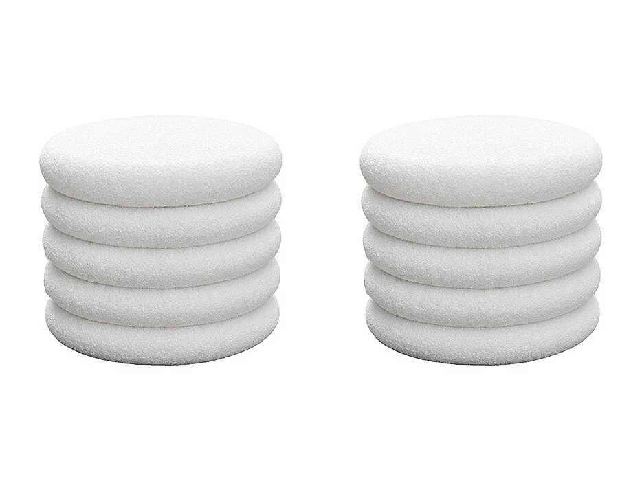Bubble - Lot de 2 poufs coffres ronds en tissu bouclette ø47cm - Blanc