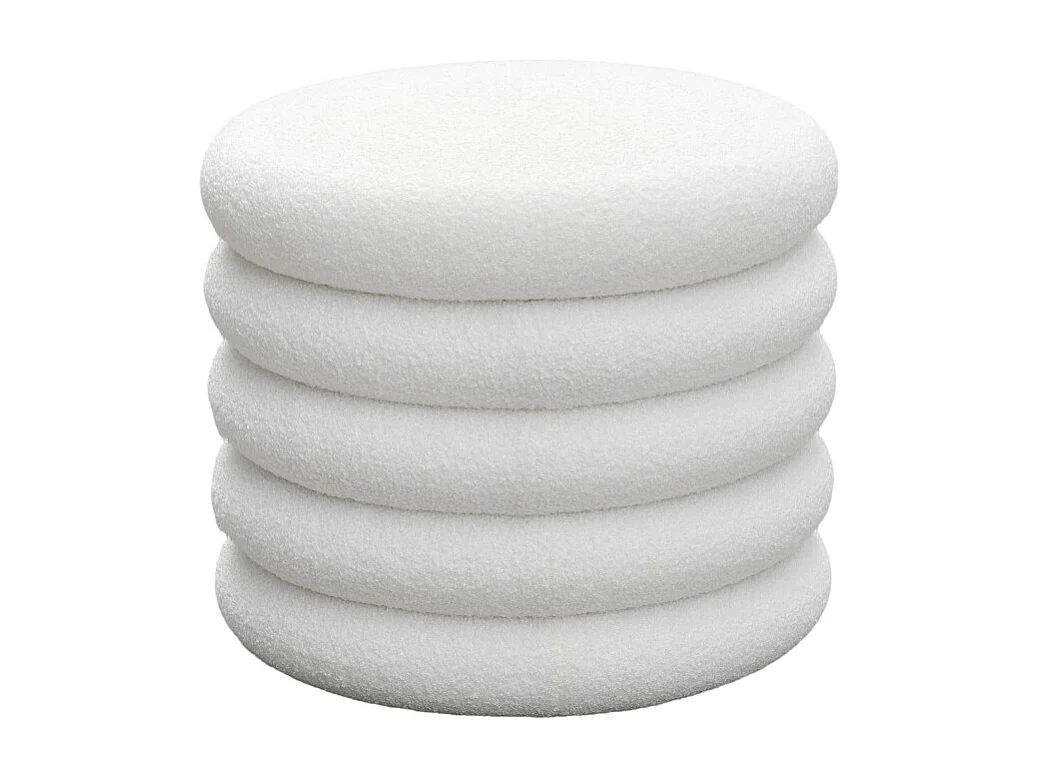 Bubble - Lot de 2 poufs coffres ronds en tissu bouclette ø47cm - Blanc