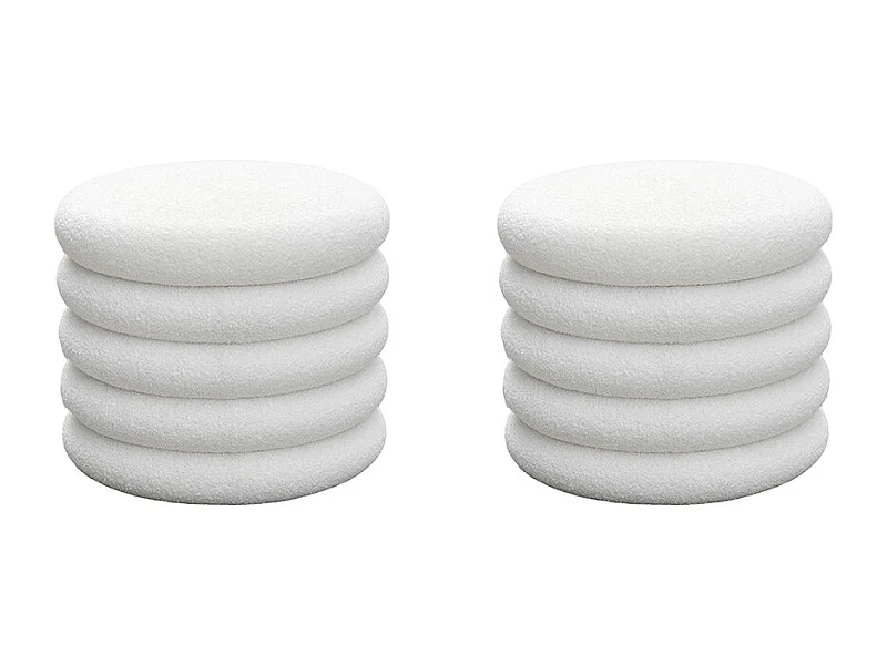 Bubble - Lot de 2 poufs coffres ronds en tissu bouclette ø47cm - Blanc