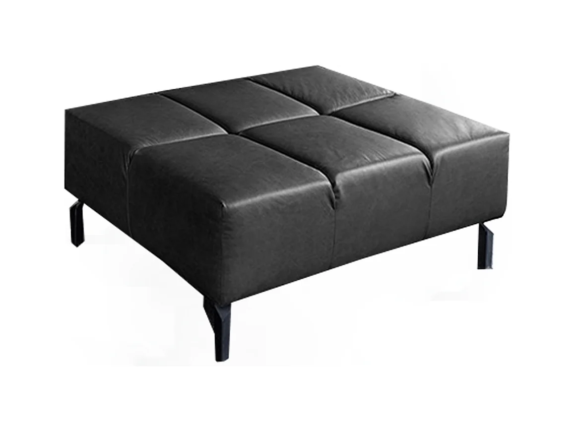 Pouf rembourré - Noir cuir - NELSON