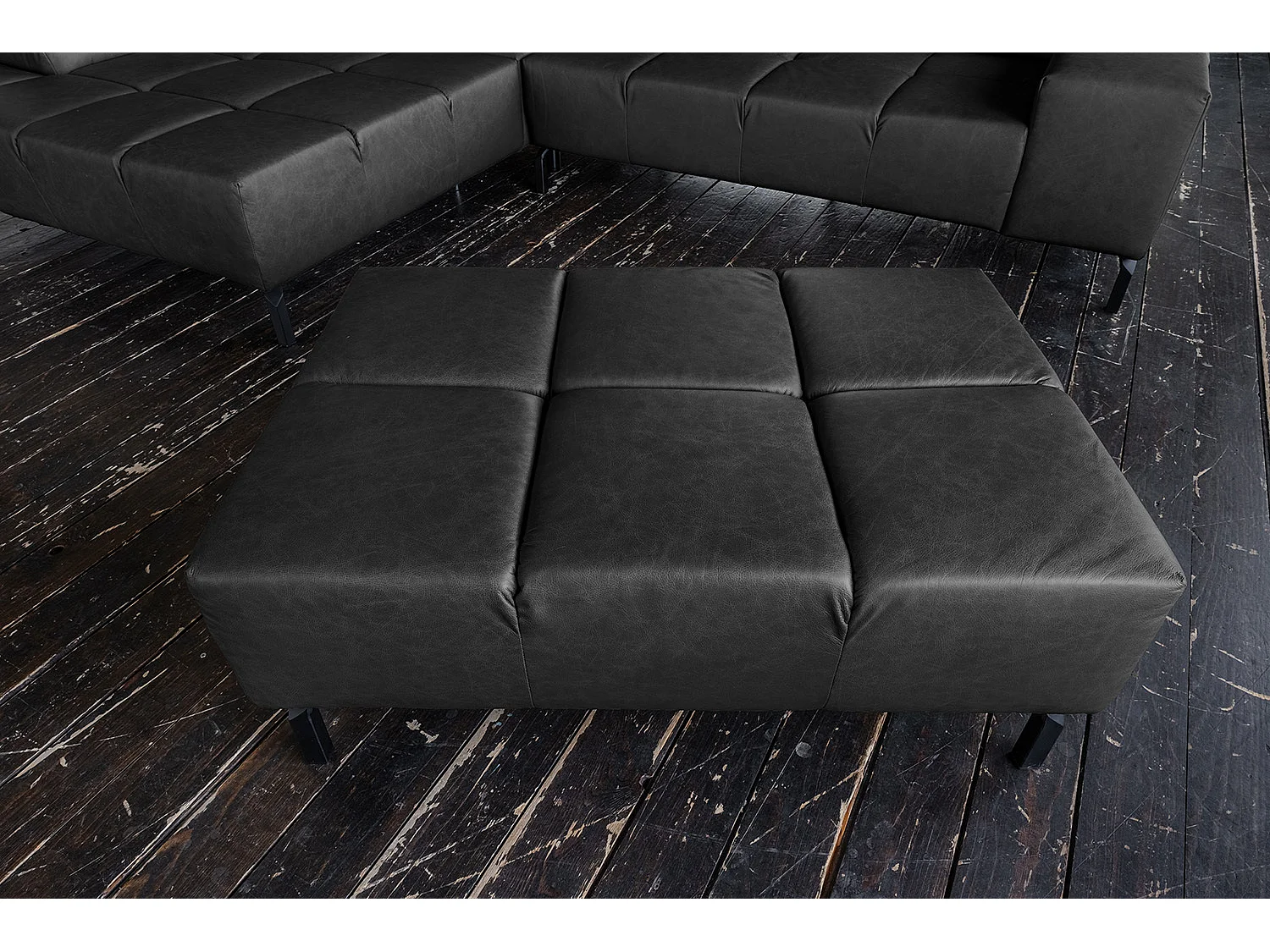 Pouf imbottito - Nero pelle - NELSON