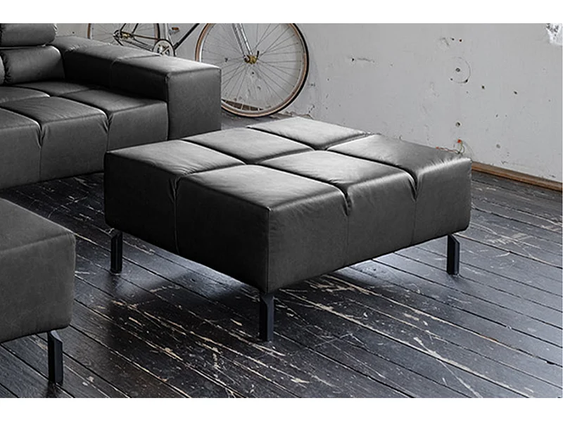 Polsterhocker - Schwarz Leder - NELSON