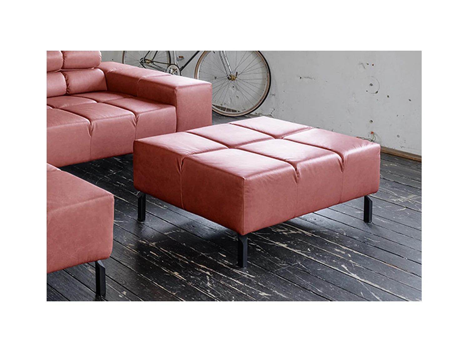 Pouf rembourré - Rouge cuir - NELSON