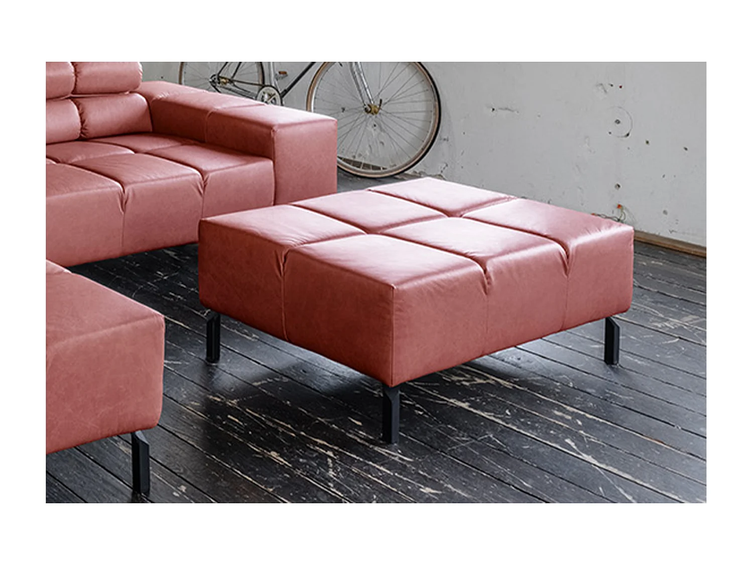 Pouf rembourré - Rouge cuir - NELSON