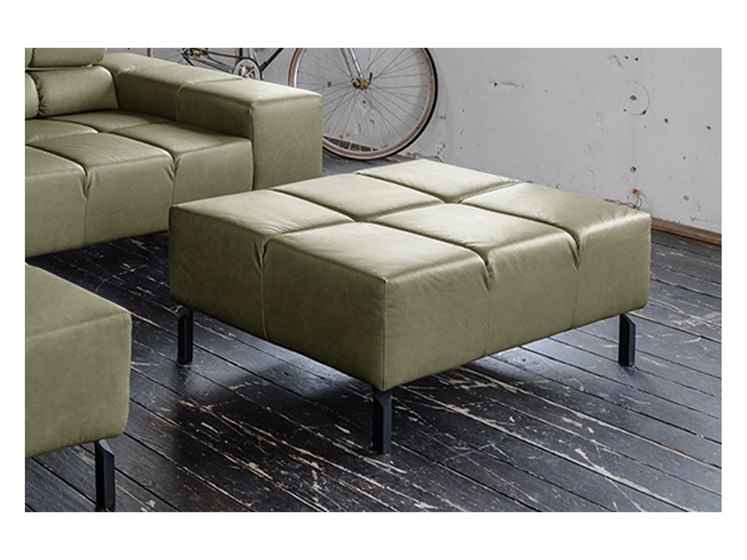 Pouf rembourré - Vert cuir - NELSON