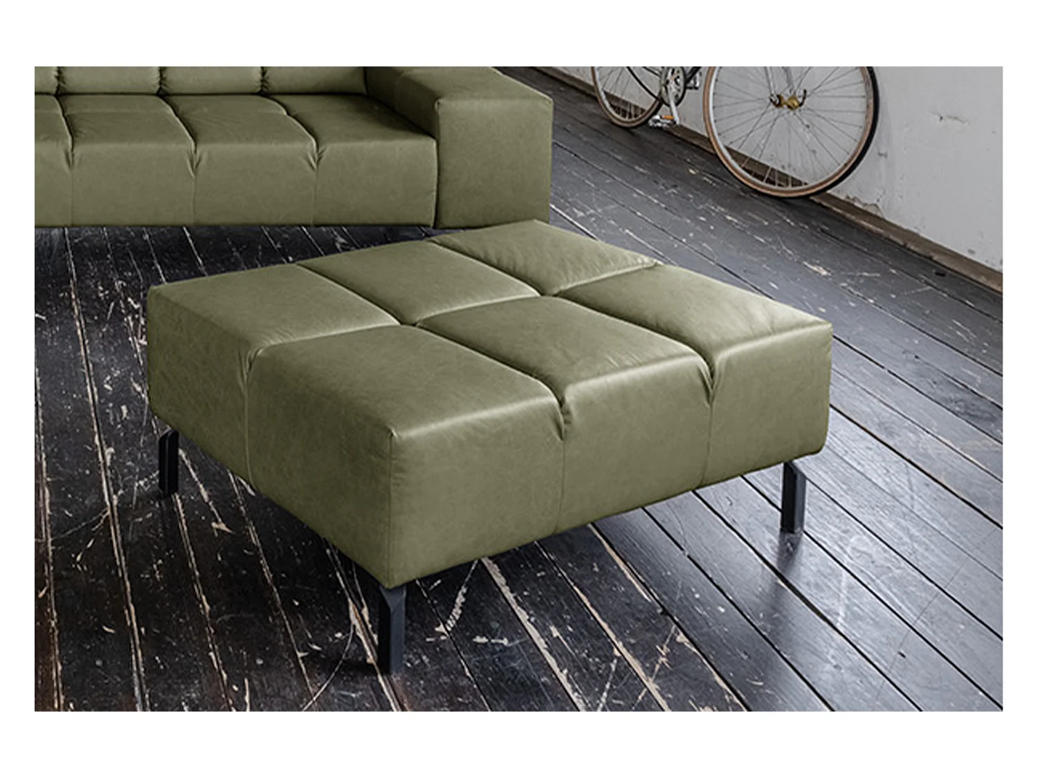 Pouf rembourré - Vert cuir - NELSON