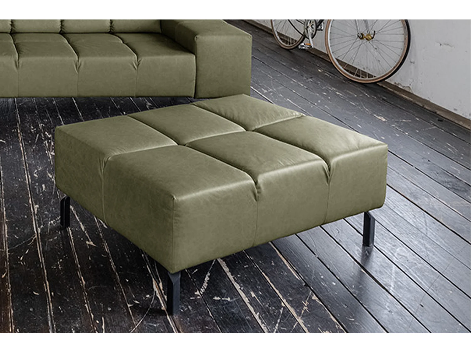 Pouf imbottito - verde pelle - NELSON