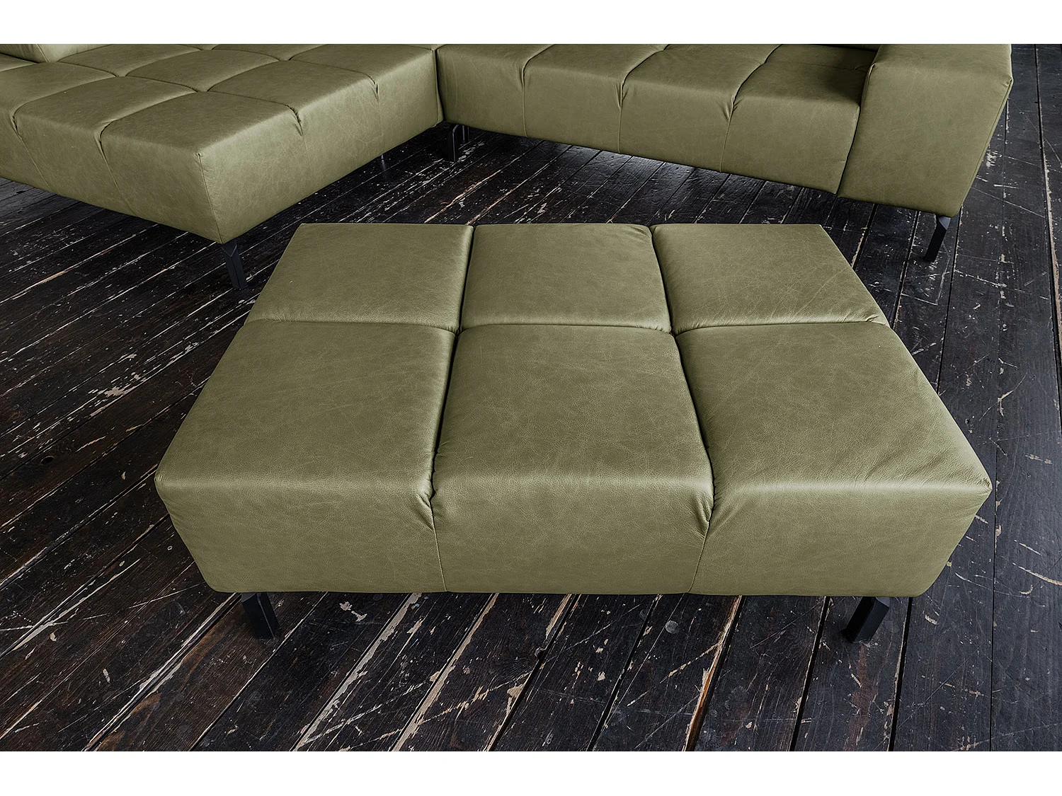 Pouf imbottito - verde pelle - NELSON