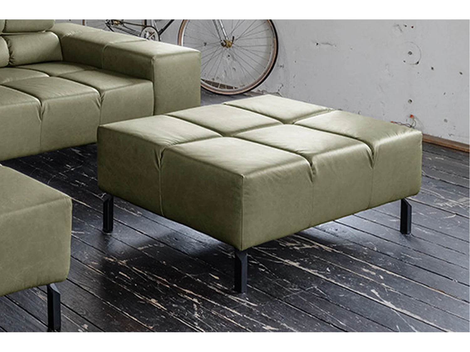 Polsterhocker - Grün Leder - NELSON