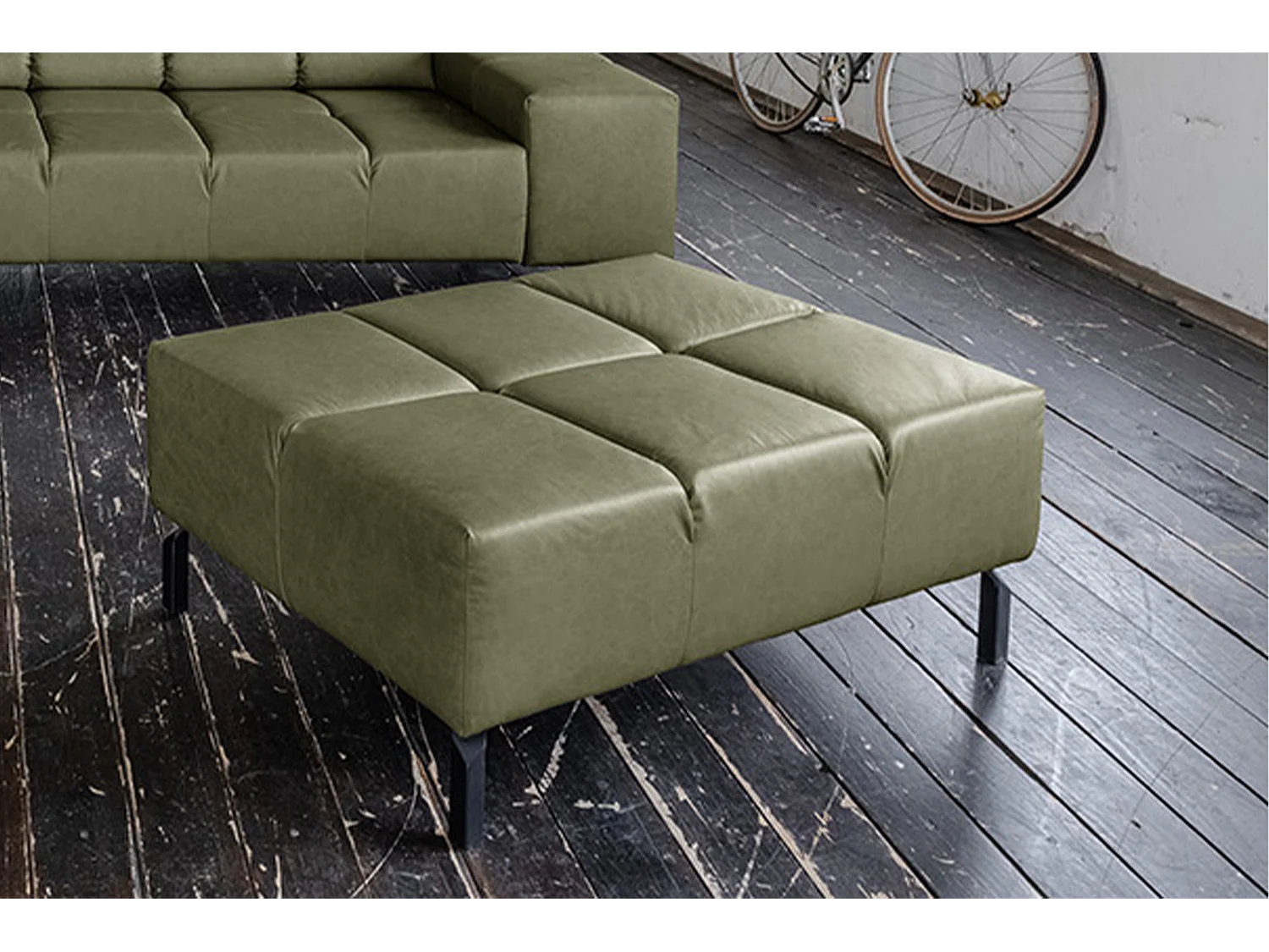 Polsterhocker - Grün Leder - NELSON