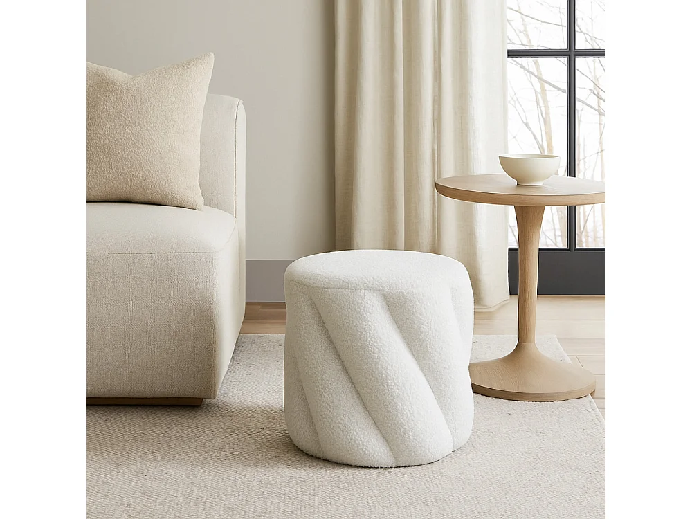 Mallow - Pouf rond en tissu bouclette ø37cm - Blanc