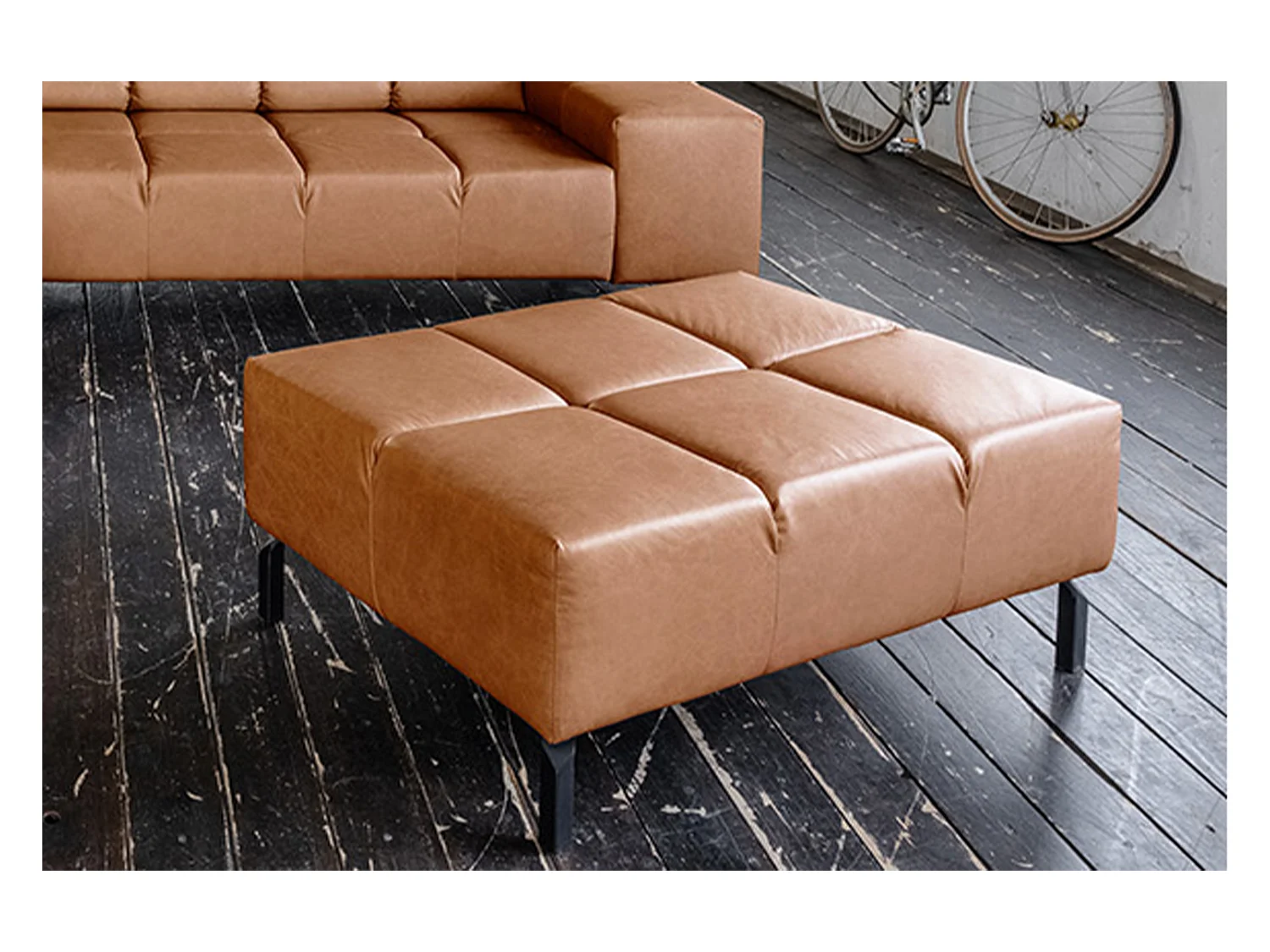 Pouf rembourré - marron cuir - NELSON