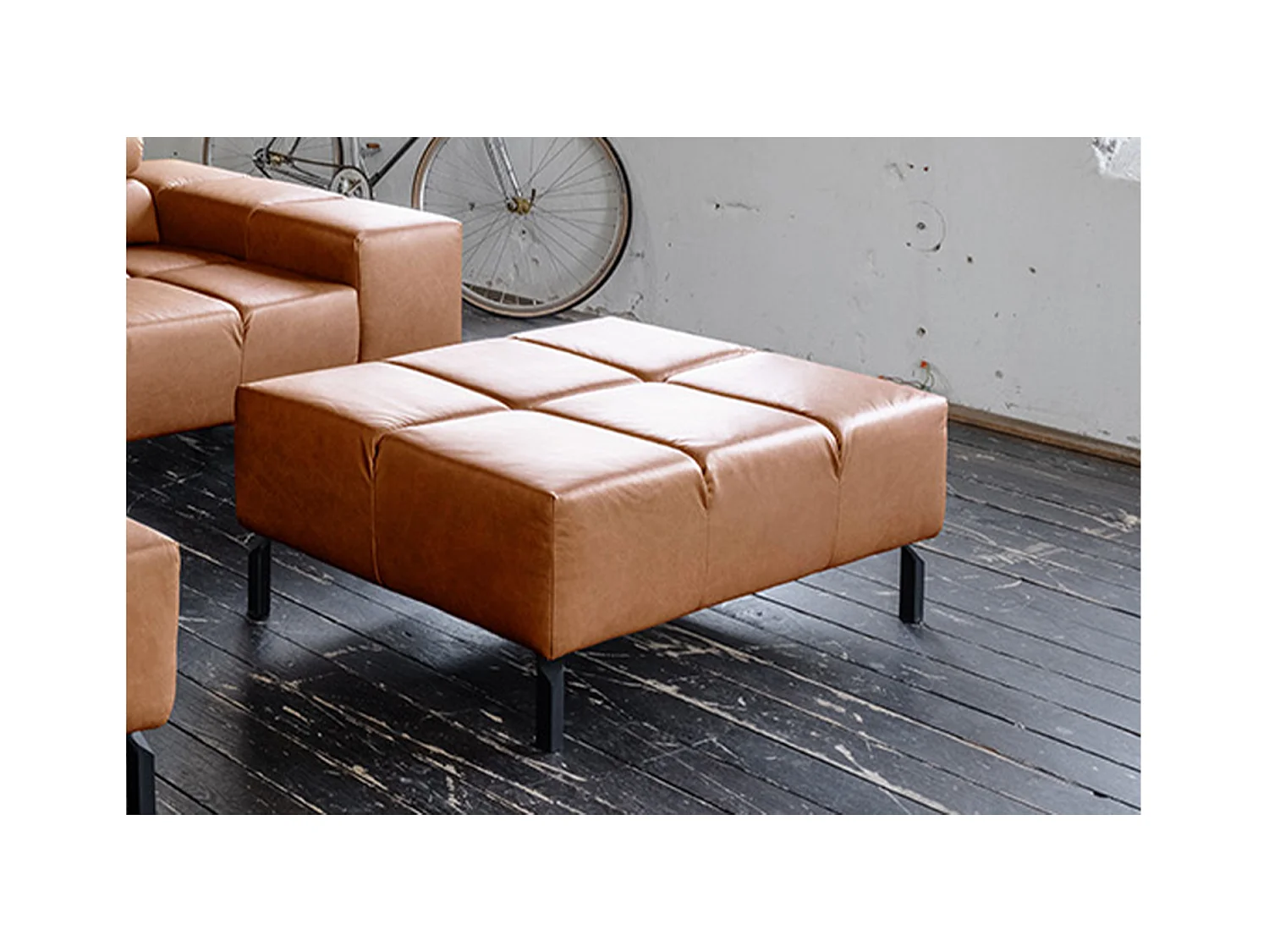 Pouf rembourré - marron cuir - NELSON