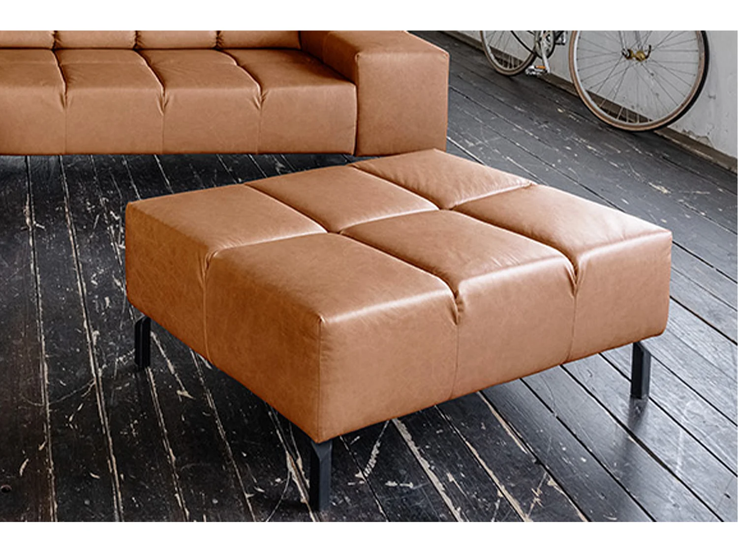 Pouf imbottito - marrone pelle - NELSON