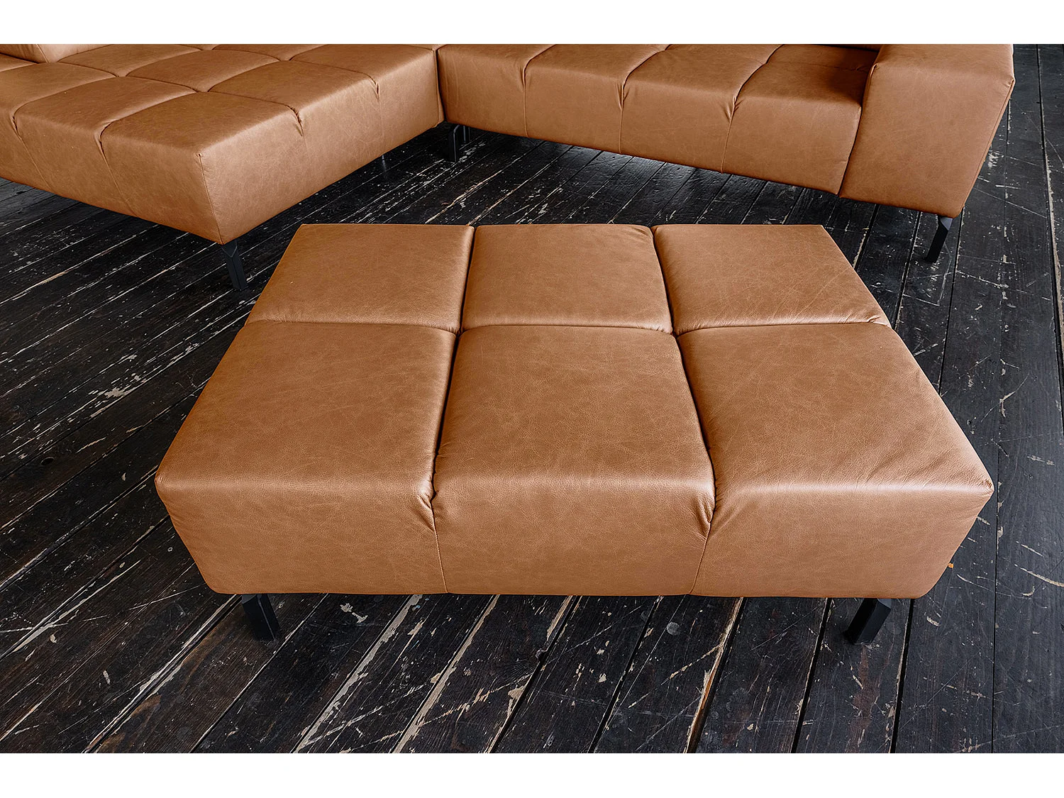 Pouf imbottito - marrone pelle - NELSON