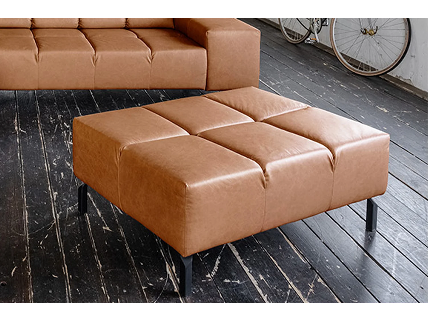 Polsterhocker - Braun Leder - NELSON