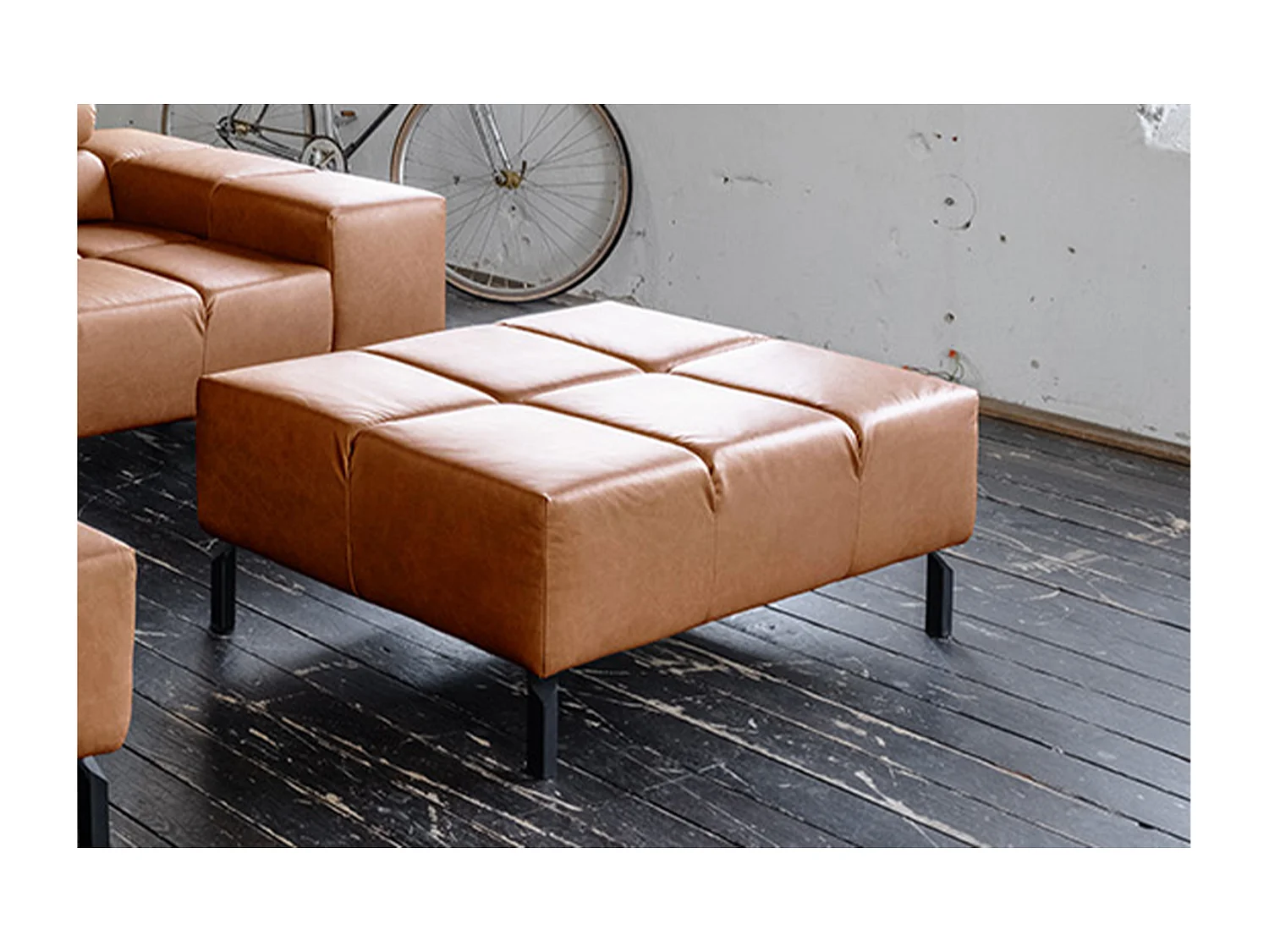 Pouf imbottito - marrone pelle - NELSON