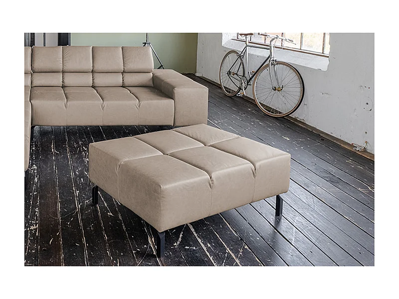 Pouf rembourré - Gris cuir - NELSON