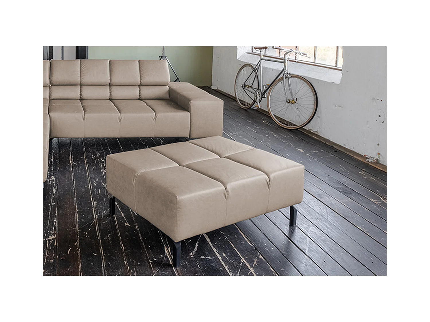 Pouf rembourré - Gris cuir - NELSON