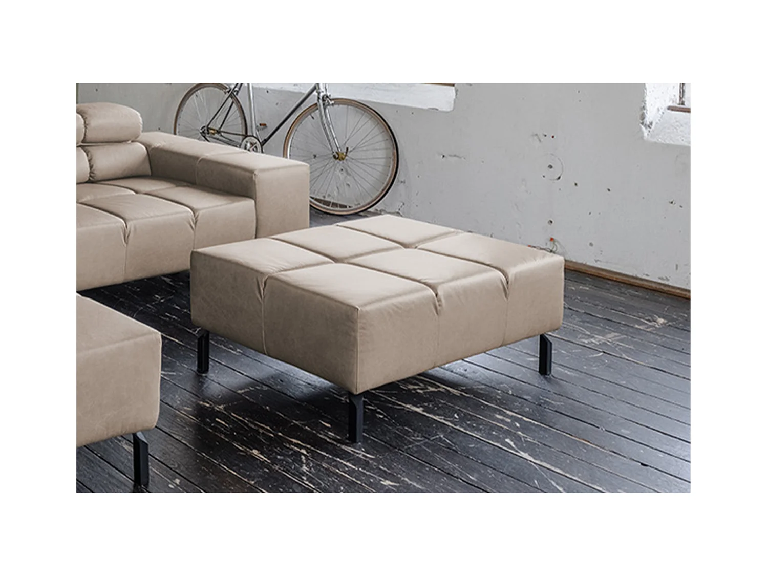 Pouf rembourré - Gris cuir - NELSON