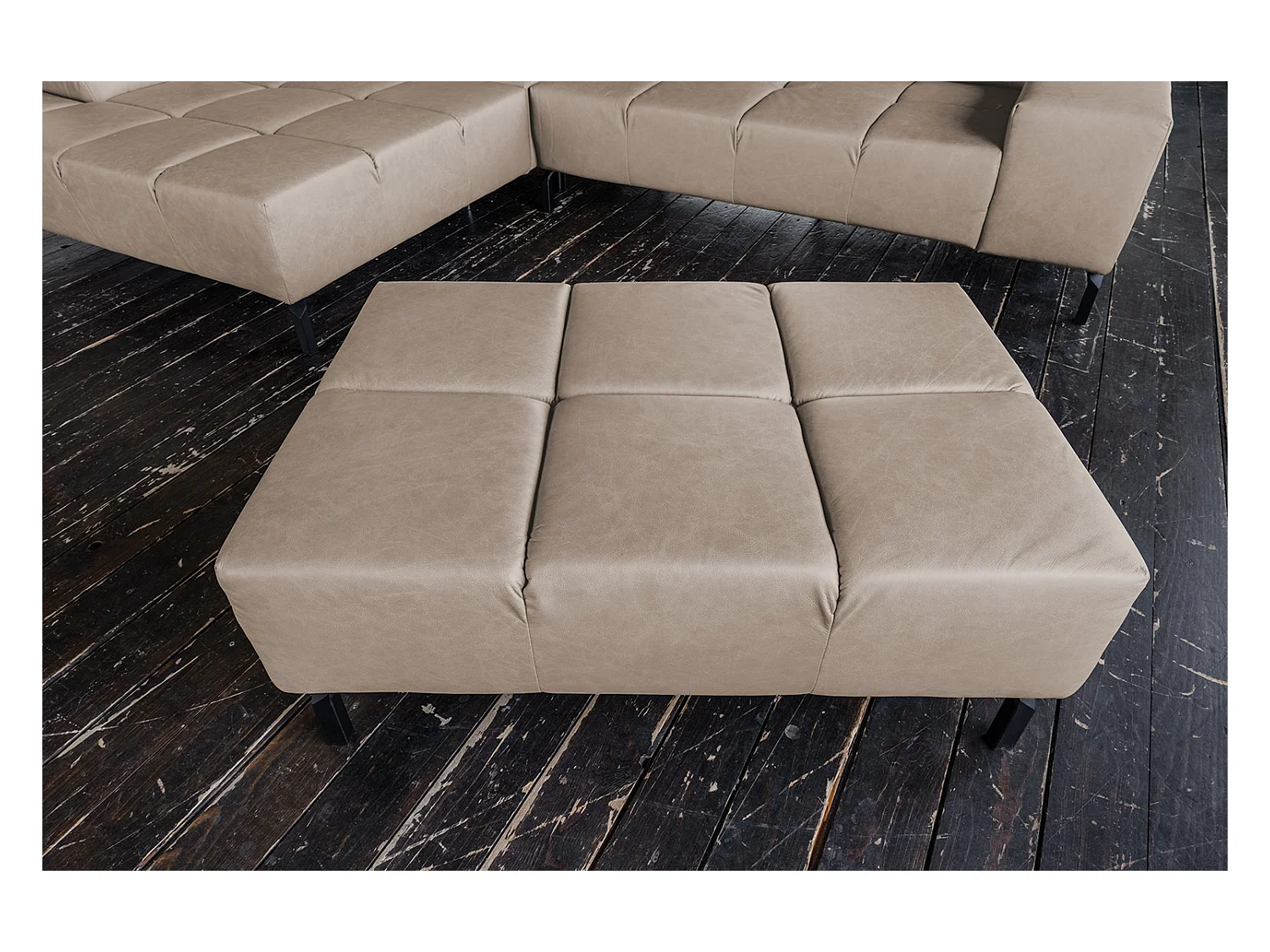 Pouf rembourré - Gris cuir - NELSON