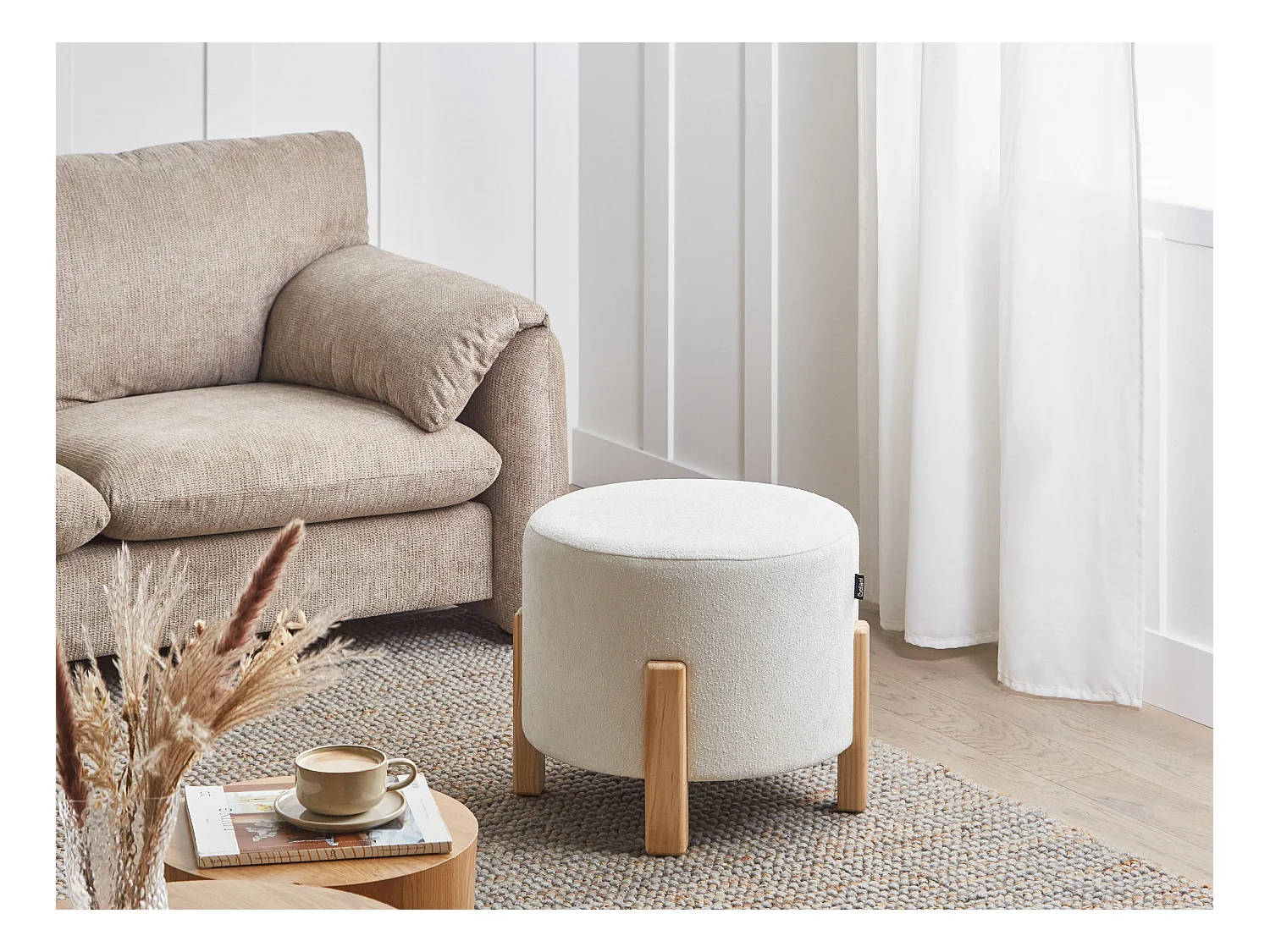 Pouf TERRY Tissu chenille Blanc cassé